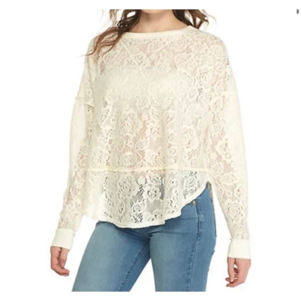 Free People‎ Womens Not Cold In This FloraI Knit Top Ivory Lace Crochet Sz S